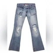 Vintage Abercrombie & Fitch Wide Leg Jeans Size 2 Y2K Patchwork Mid Rise Pockets