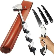 MinliGUY Hand Auger Wood Drill, Upgrade Welds Bushcraft Auger w/ Sharp Scottish Eye, Survival Tools for Bushcraft Projects/ Camping/Outdoors, 1*10inch Settlers Wrench & Folding Saw Kit, Bushcraft Gear