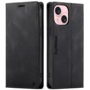 SupRShield For Apple iPhone 15 Plus Case RFID Blocking Retro Flip Premium Leather Card Holder Wallet Cover - Black