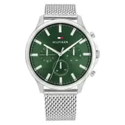 Tommy Hilfiger Silver-Tone Mesh Green Dial Multi-function Men's Watch - 1710499