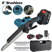 8‘’ Brushless 18V Cordless Electric Chainsaw 1/2Battery Wood Cutter Rechargeable