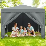 Oppsbuy 3x3M Gazebo Canopy Tent Marquee Pop Up Gazebo Outdoor Wedding Patio Party Tent Folding Sun Shelter with Detachable Sidewalls Grey