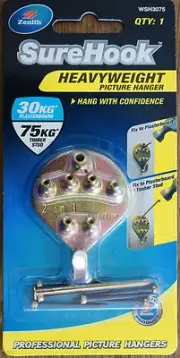 Zenith 30 / 75kg SureHook Heavy Weight Picture Hanger Hook Professional Pack 1
