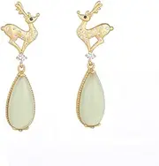 Ear Studs Ladies Earrings Retro Cute Deer Earrings for Women Green Stone Elegant Palace Vintage Dating Earring Animal Jewelry Fashion Earrings