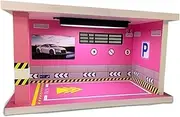 Car Garage Protective Organizer Scene Parking lot Garage Model Scene 1:32 1 Parking Space with Light but Without Acrylic Storage dustproof Cabinet Ornaments Simulation Parking lot Mode(Pink)