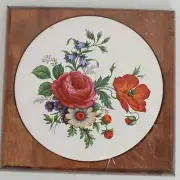 Stoware Products Wood Trivet Round 6" Ceramic Tile Stowe Vermont Floral Design