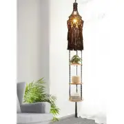 NIB 3-Tier Black Cotton Macrame Hanging Light Fixture Shelf
