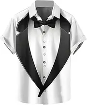 [Cambkatl] St. Patrick's Day Button Down Shirt for Men Funny Fake Tuxedo Bowling Shirts Irish Shamrock Print Hawaiian Shirts