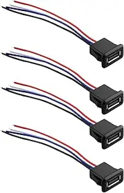 eMagTech 4Pcs Micro USB Socket 4 Wire Soldering Jack USB Socket USB A Socket with 4-Pin Bare Wire Ideal for Digital Devices, Remotes,Communication Products, Home Appliances