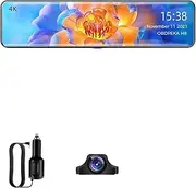 4K UHD Dash Cam Rear 2k Dual Lens 12'' View Mirror Car Dvr Camera Video Loop Recording Super Night Vision(Dual Lens,with 128G Card)