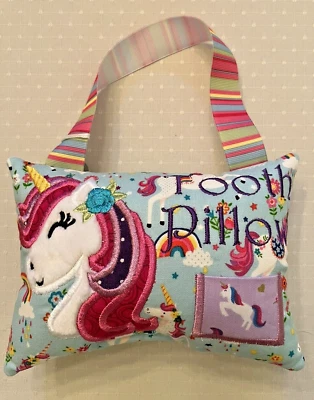 Tooth Pillow GIRL Keepsake - UNICORN 4x6 with ribbon hanger