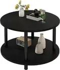 60CM Round Coffee Table, 2-Tier Small Circle Coffee Table with Storage, Moder...