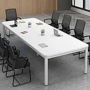 HOLGVE Small Meeting Desk, White Conference Room Table, W Ooden Computer Desk, for 4 People Seminar Training Table, Thick Metal Legs(47.2x29.5inche/120x75cm)