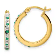 Ss/Gold Plated Diamond Fascination Mystique Sterling Silver 18K Gold-Plated And Emerald Hoop Earrings
