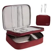 Electronics Organizer, Electronic Accessories Bag Travel Cable Three-Layer-Red