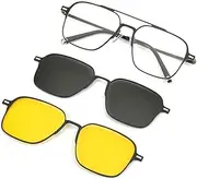 [MTSDM] Magnetic Sunglasses, One Mirror Three Uses Metal Magnetic Polarized Anti-Glare Clip On Sunglasses, UV Protection Shades, Unisex Driving Myopia Glasses Frame for Cycling Drive Outdoor Beach