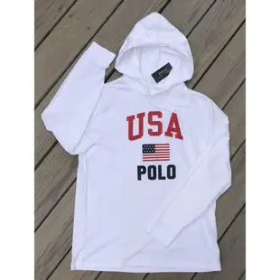 全新正品 Polo Ralph Lauren 美國國旗標誌USA長袖連帽T恤 成人版M號白色長T 非青年版