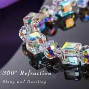 Aurora Borealis Bracelet with lab Crystals White Silver Plated Chain