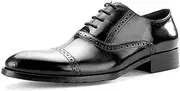 [Generic] Formal Oxfords for Men Captoe Lace up Party Dress Shoes Low Block Heel Patent Genuine Leather