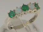 10ct White Gold Natural Emerald & Opal Womens Eternity Ring - Sizes J to Z