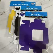 18 Total -6 Each-Yellow, Purple, Black Cupcake Boxes Window & Insert - 4.5 X 4.5