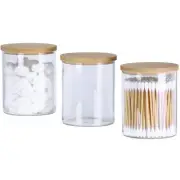 3 Pack Glass Qtip Holder Bathroom Set, Clear Apothecary Jars with Lids, Cotto...
