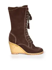 See by Chloé Brown Suede Lace Up Wedged Boots