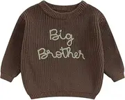 [Xeadoffubio] Baby Boys Autumn Winter Knitted Jumper Lil Brother Knitted Jumper Long Sleeve Crew Neck Letter Embroidery Pullover Embroidered Little Brother Ribbed Knitted Jumper