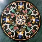 Bird Design Inlay Work Coffee Table Top Round Black Marble Sofa Center Table