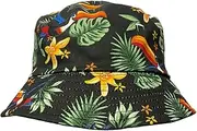 [Traditional Craft Limited] Guinness Black Toucan Reversible Hawaiian Sun Bucket Hat, Black, One size