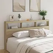 Headboard Cabinet, Storage Bed Headboard Beds Head Frame with LED Sonoma Oak 200 cm