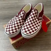 NIB Vans Checker Board Pomegranate Red Slip On Skate Shoe Sz 1 Little kid