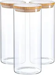 Argon Tableware Scandi Storage Jars with Wooden Lids - 1500ml - 3 Pack - Modern Round Organisation Container Glass Jar for Kitchens, Pantry, Bathrooms, Utility Rooms