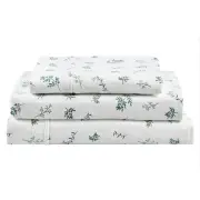 150GSM Leaves Print Flannelette Bed Sheet Set - Green, King - King