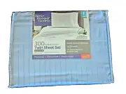 Blue Water Damask Twin Bed Sheet Set 300 Thread Count Stripe 3-Piece Bedroom NEW