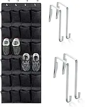 Black Mesh Shoe Organizer: Space-Saving 24 Pocket Rack for Sneakers. Slip-Resistant & Breathable Closet Storage. Hangs Easily, Sturdy Design.