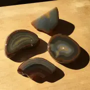 2LB Lot 4 Polished Agate Slices Geode Display Stones Natural Rocks Nice Banding