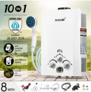 10 in 1 550L/Hr Portable Outdoor Gas LPG Instant Shower Water Heater - White