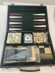 Vintage Backgammon Briefcase Multiple Game Set
