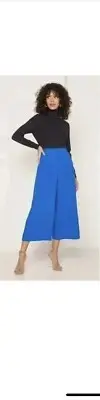 Ted Baker 2 Womens Zettah Pleated Culottes Pants Blue High Rise Pockets 6 New