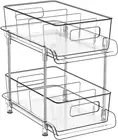 2 Tier Bathroom Storage with Dividers, Clear under Sink Pull Out Organizer for K