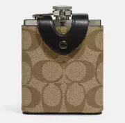 NWT COACH FLASK IN SIGNATURE CE786 BEVERAGE ALCOHOL BOTTLE CASE HOLDER KHAKI