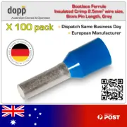 Bootlace Ferrule Insulated Crimp 2,5mm² wire size, 100 Pcs, Blue, 8mm Pin Len