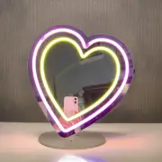 Wall mount or table top Neon heart LED mirror By asland 12” x 12” Nib
