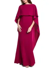 Teri Jon by Rickie Freeman Crepe Capelet Gown