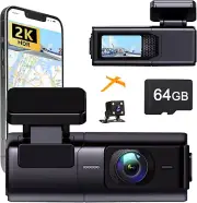 Wireless Dash Cam Front and Rear,2K+1080P Dash Camera for Cars Truck with 1.5 In