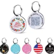 Happy Xmas Decorations QR Code Pet ID Tags - Dog Tag - Pet Online Profile White