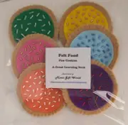 New Fun Playable All Hand Crafted Set of 6 Felt Food Frosted Sprinkle Cookies