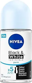 NIVEA Black & White Invisible Pure Anti-Perspirant Roll-On Deodorant 50ml | Women's Roll-On Deodorant | 72-Hour Sweat Protection | Anti-Stain Technology | Prevents Body Odour | Clean Cotton Scent