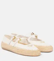 [Prada] Prada Leather and raffia Mary Jane flats AU 10 white